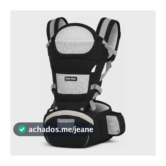 Bolsa Canguru Ergonômico Baby Bear Premium | 12 Posições | 4 Em 1 | Bolsos Frontais E Laterais | Proteção E Segurança | Cor Preto