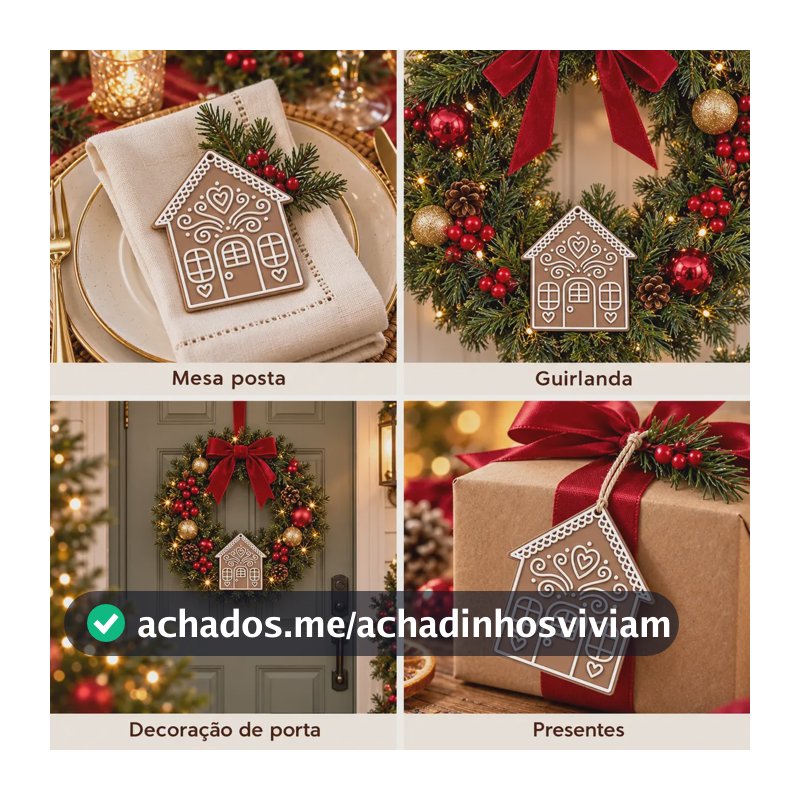 Kit 3 Enfeites Natalino Casinha Decoração Guirlanda Mesa Marrom-claro Casinha Gingerbread Natal Decoração