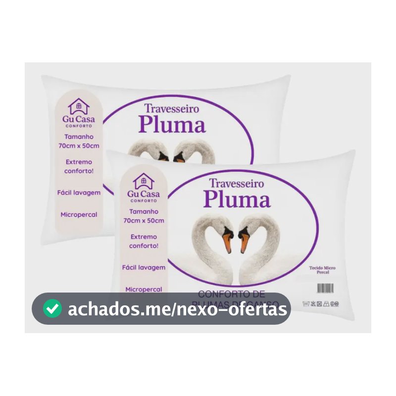 Kit 2 Travesseiros Plumas 70x50cm Tradicional Antiácaros Branco