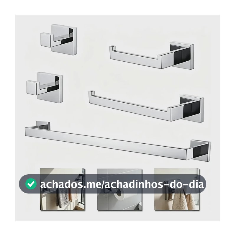 Kit Acessórios para Banheiro Hidralia em Aço Inox Prateado, 5 Peças