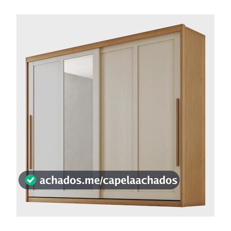 Guarda Roupas Casal 2 Portas Com Espelho 100% Mdf Firenze Madeirado / Areia