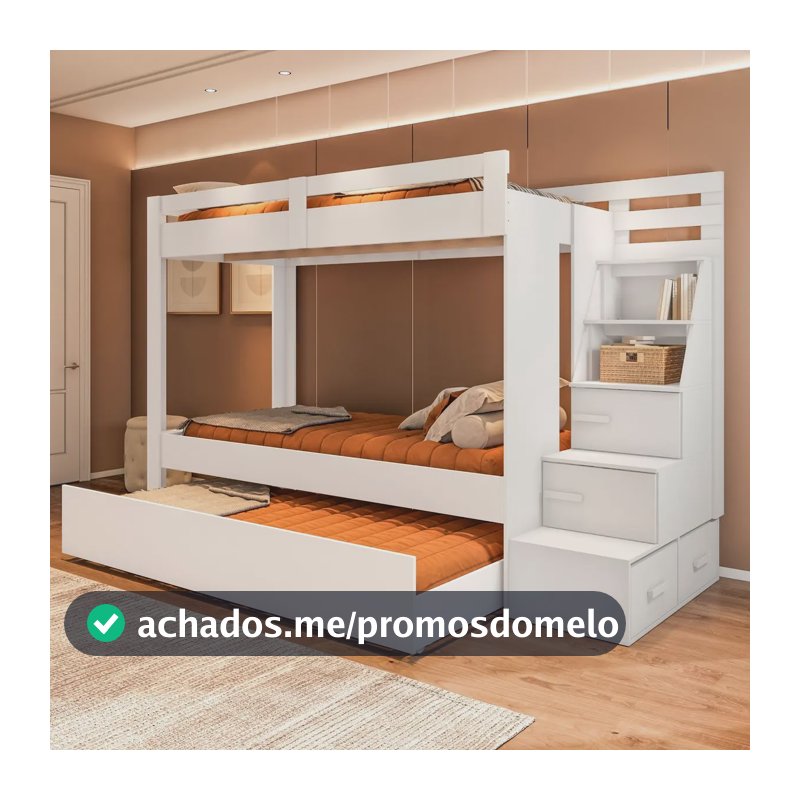 Treliche Solteiro Yescasa Branco Com Cama Auxiliar Escada E Nichos