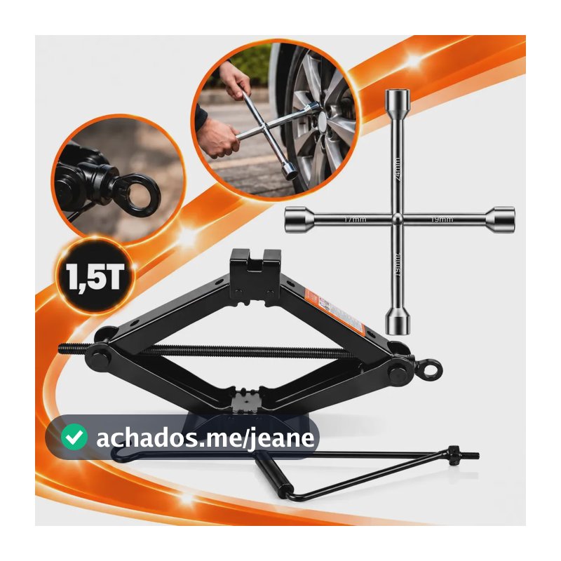 Kit Macaco Sanfona + Chave Roda 17 - 19 - 21 - 23mm 1,5T Para Carros Kit Estepe Reforçado