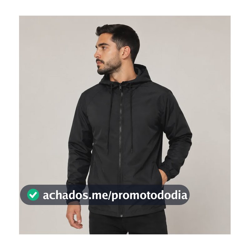 Jaqueta Corta Vento Unissex Liso Esportivo Bolsos E Capuz Preto Gg