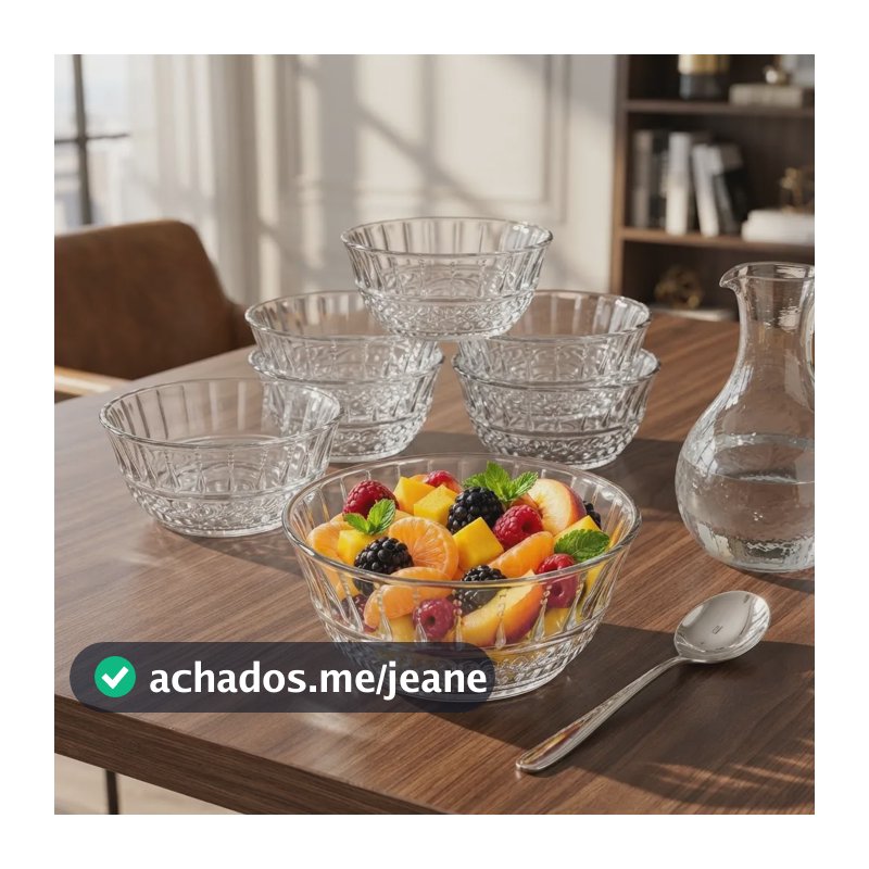 Jogo 6 Tigelas Bowls Vidro 240ml Sobremesa Transparente Transparente