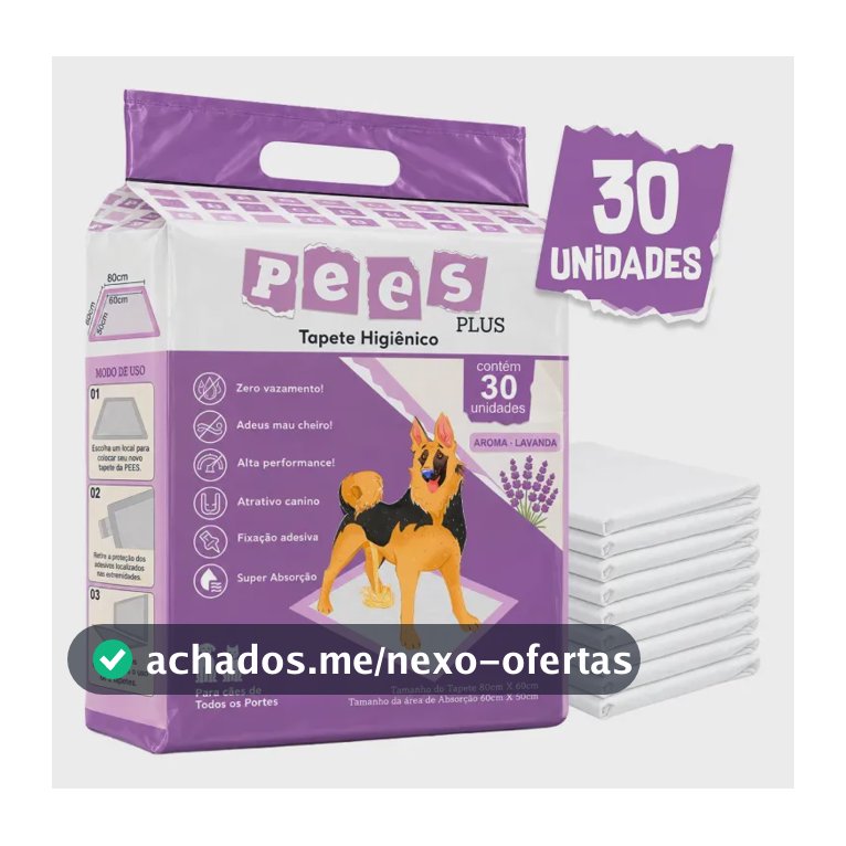 Tapete Higiênico Para Cães Pees Plus 30 Un 80x60cm Lavanda