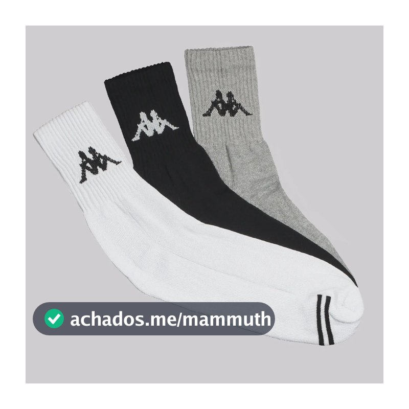 Kit Meia Kappa 3 Pares Cano Medio Branca Cinza E Preta Branco-cinza - Único