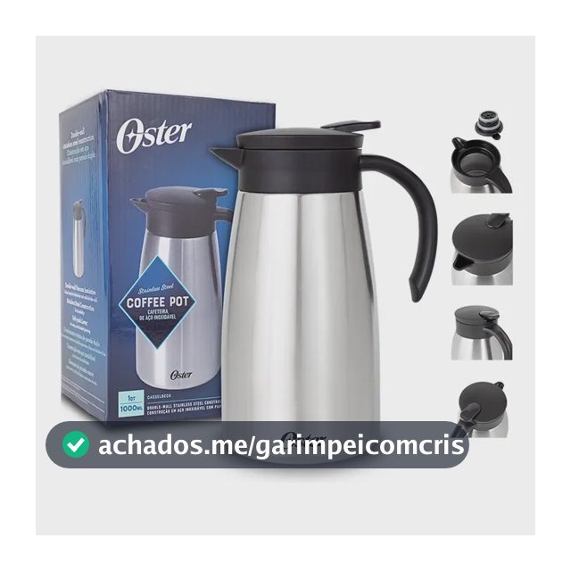 BULE TÉRMICO 1000 ML CASSELBECK OSTER - CORPO EM AÇO INOXIDÁVEL, ALÇA EM BAQUELITE ANTITÉRMICO, BICO DOSADOR COM GATILHO DE LIBERAÇÃO