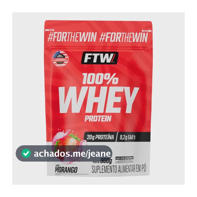 Whey Protein 100% Concentrado Refil 900g Sabor Morango - FTW