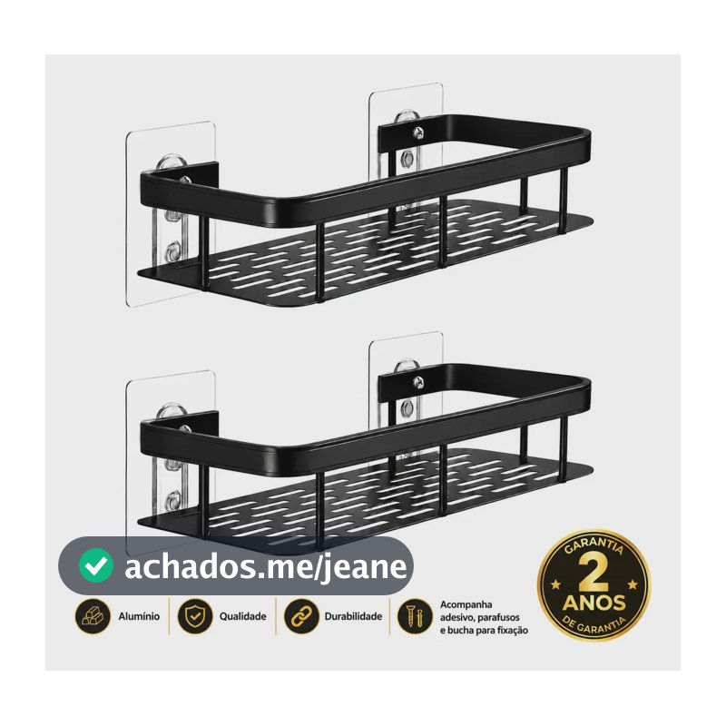 Kit 2 Suporte Porta Shampoo Sabonete Banheiro Adesivo Parede Sem Furos Box Luxo Cor Preto Laruno