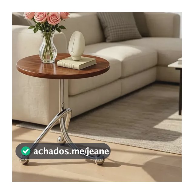 Mesa Lateral Redonda Moderna para Sala e Sofá em MDF Marrom