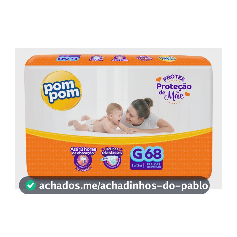 Fralda Pom Pom Protek Proteção de Mãe G 68 Unidades