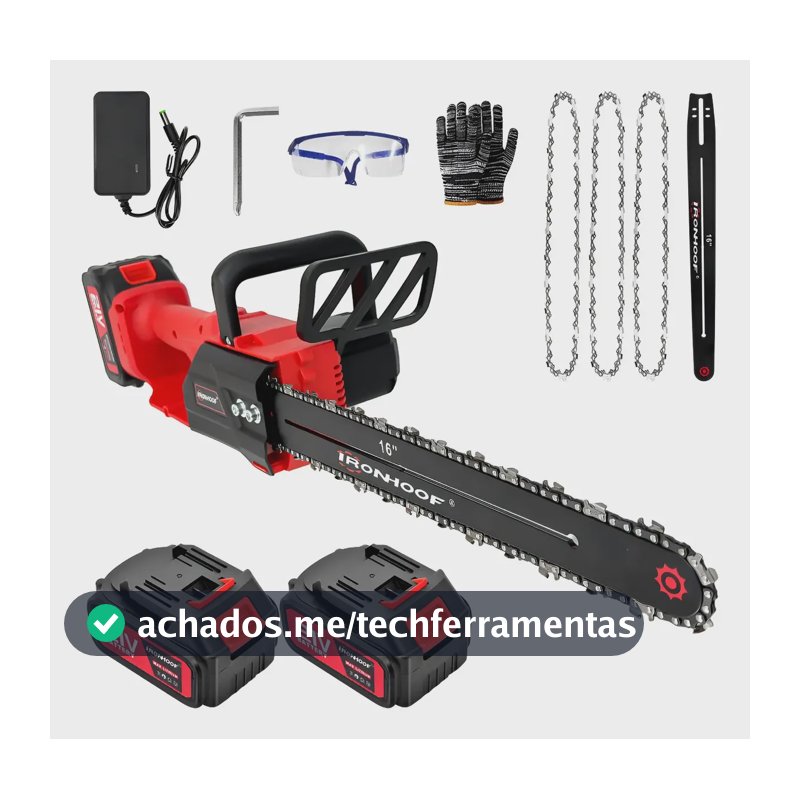 Motosserra Elétrica  Brushless 16 Polegadas 2 Bateria 1600w Vermelho 110 V / 127 V / 220 V