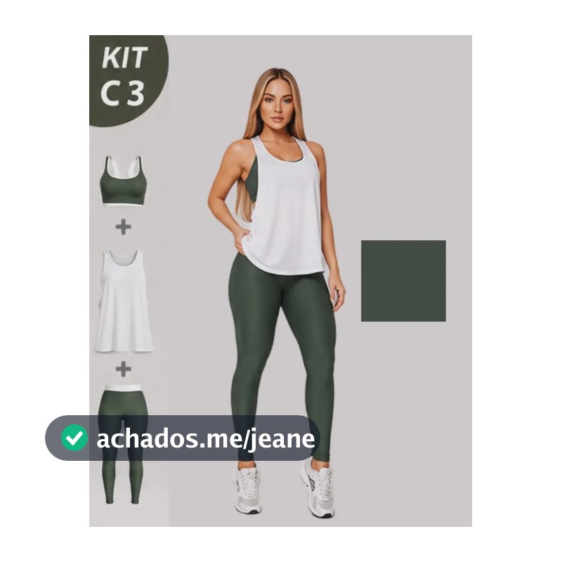 Conjunto Fitness Bicolor Calça Top E Brinde Regata Academia Verde Militar G