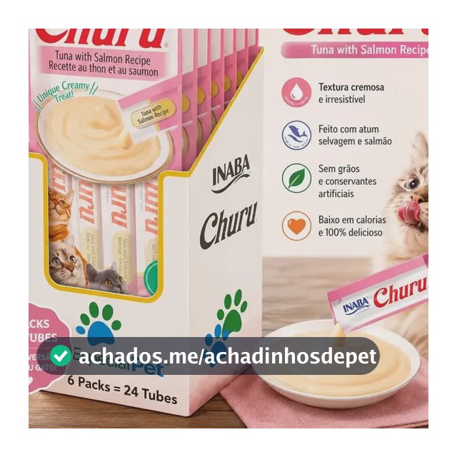 Churu para Gatos: Petisco Úmido de Atum e Salmão em Kit c/ 6 Pacotes (24 Sachês) - Especial Pet