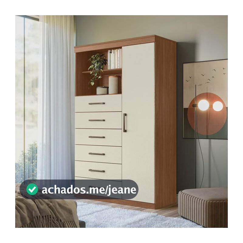 Cômoda 6 Gavetas 1 Porta 2 Nichos Marabá Jatoba/areia