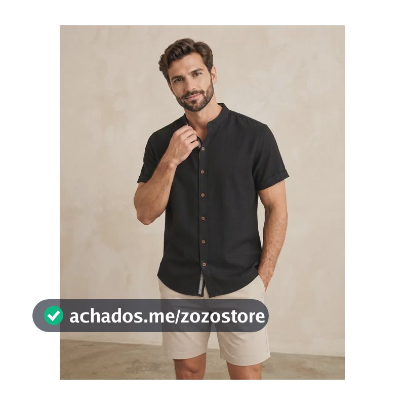 Camisa Masculina Manga Curta Gola Padre Premium Luxo Social Preto Liso M