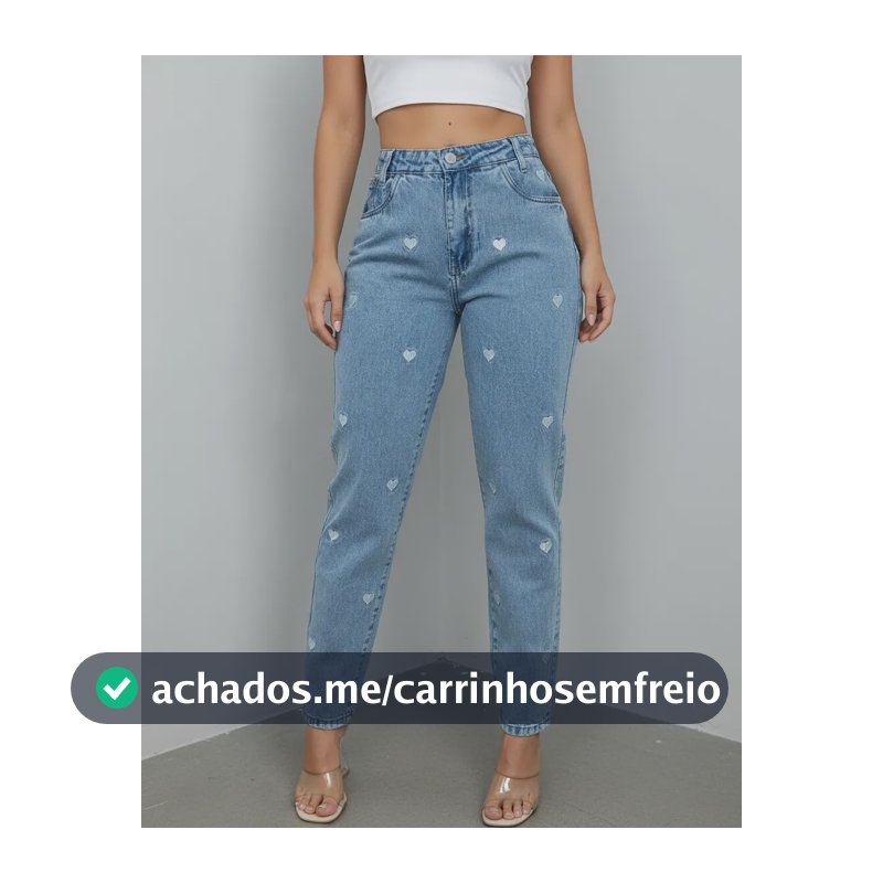 Calça Mom Bordada  Feminina Conforto E Estilo Azul Marmoré Bordada 40