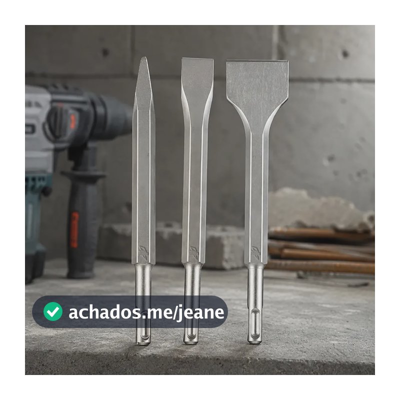 Kit Ponteiro e Talhadeiras SDS Plus 3 Peças 250mm para Martelete 20mm 40mm Aço Demolição Concreto Parede