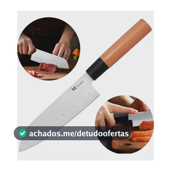 Faca Cozinha Larga Santoku Com Sulcos Aço Inox Japan 6