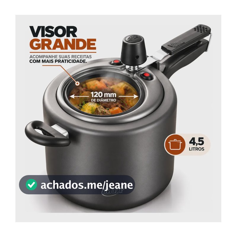 Panela De Pressão Antiaderente C/ Visor Grande Tampa 4,5l