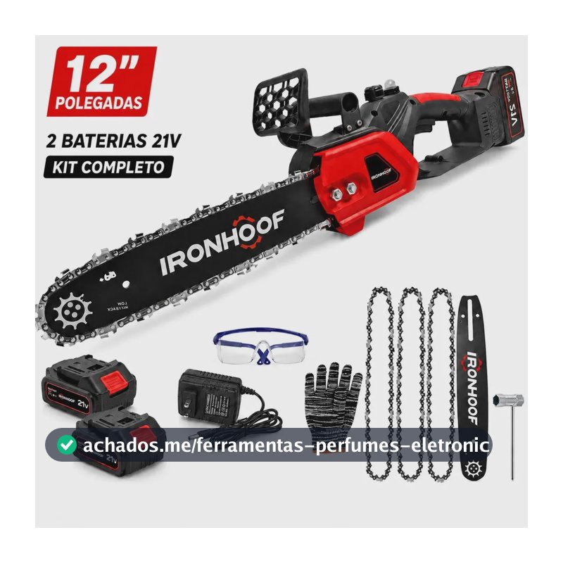 Motosserra Elétrica Portátil 12 Polegadas Brushless Sem Fio 2 Baterias