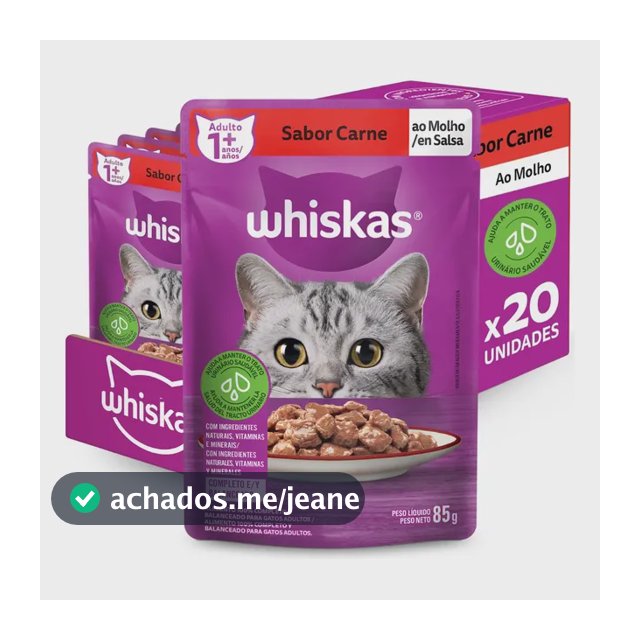 Whiskas Sachê Carne ao Molho para Gatos Adultos KIT 20 unidades de 85 g