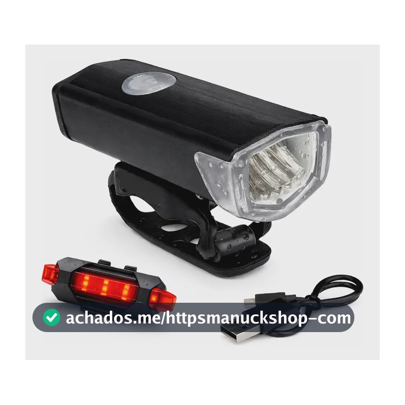 Kit Farol E Lanterna Recarregável Led 400 Lúmens Usb Bike Preto
