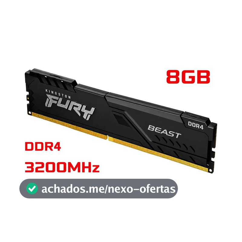 Memória Ram Kingston Fury Beast 8gb 3200mhz Ddr4 Cl16 Preto
