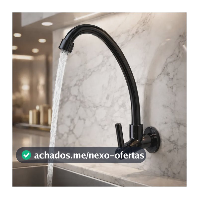 Torneira De Cozinha De Parede Preta Bica Móvel Alta De Pia Preto Brilhante
