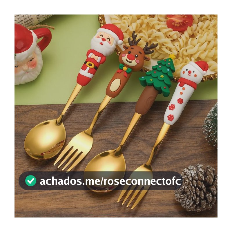 Jogo De Talheres Sobremesa Natal 4 Peças Dourado Dourado
