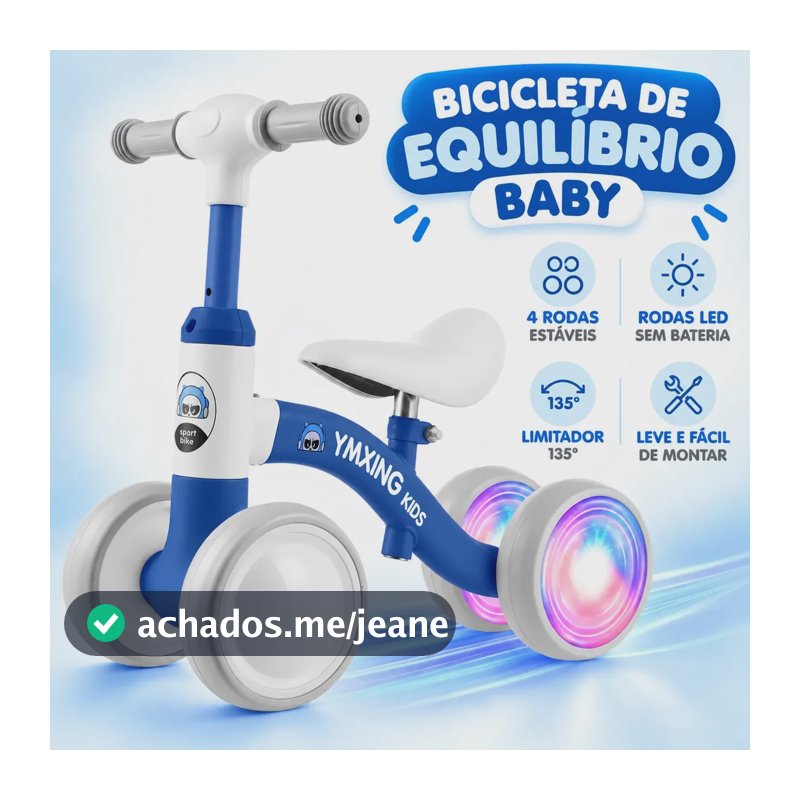 MoveBrinca Bicicleta De Equilíbrio Infantil Com Rodas Que Brilham Sem Pilha, Design De Segurança Com Rodas Fechadas E Limite De Direção De 135°, Assento Acolchoado, Estrutura De Aço Carbono, Azul