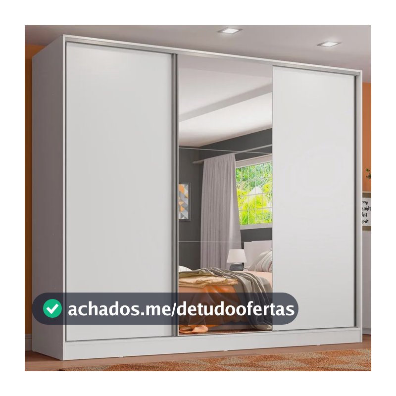 Guarda Roupa Juvenil 100% Mdf Madesa Kevin 3 Portas Espelho Cor Branco XB1063091E