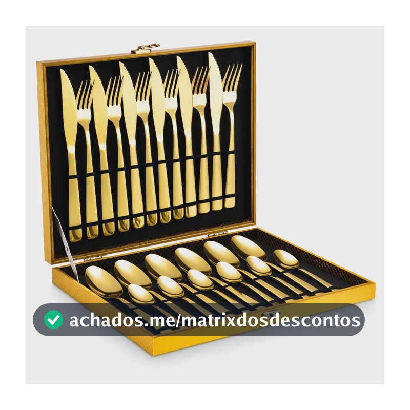 Eps-158 Kit Faqueiro Dourado Luxo Jogo Talheres Inox 24pçs + Maleta Sem Estampa