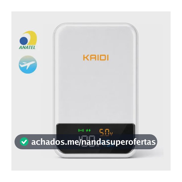 Power Bank Magnético Turbo Kaidi para iPhone com 10.000mAh e Carregamento por Indução Branco