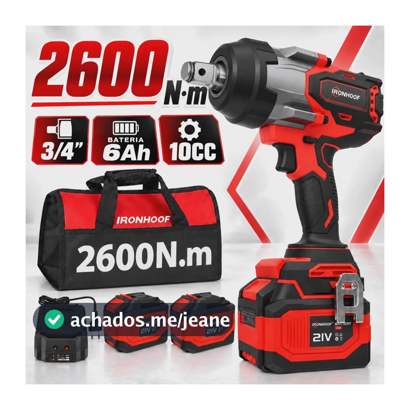 2600nm Chave Impacto Bateria Profissional Parafusadeira Brushless 3/4 2 Baterias