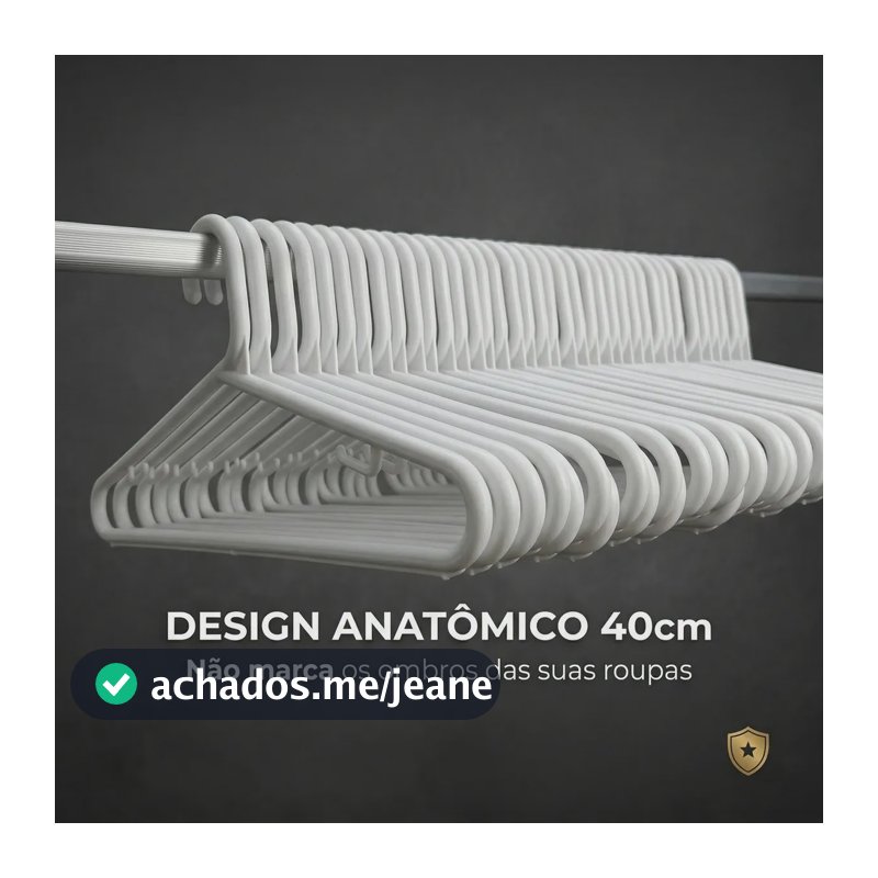 Cabide Adulto Branco Reforçado 12mm 40x20cm Kit 20 Unidades