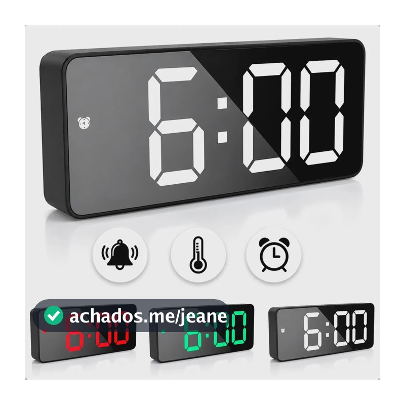 Relógio Digital De Mesa Led Com Data E Despertador Marca Homeroarte Branco