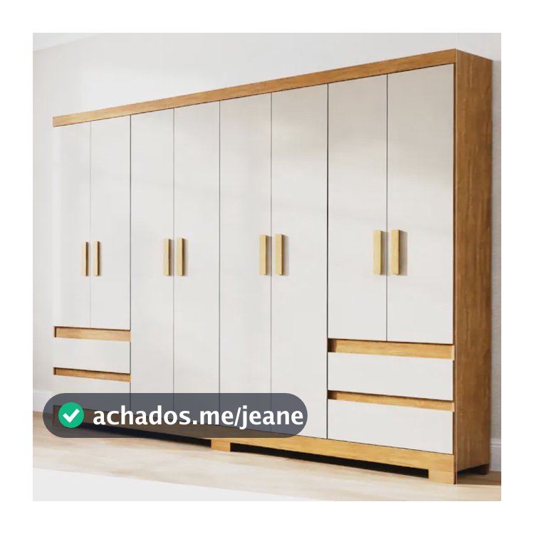 Guarda Roupa Casal Grande 8 Portas 4 Gavetas Moderno Paris Off White / Amadeirado