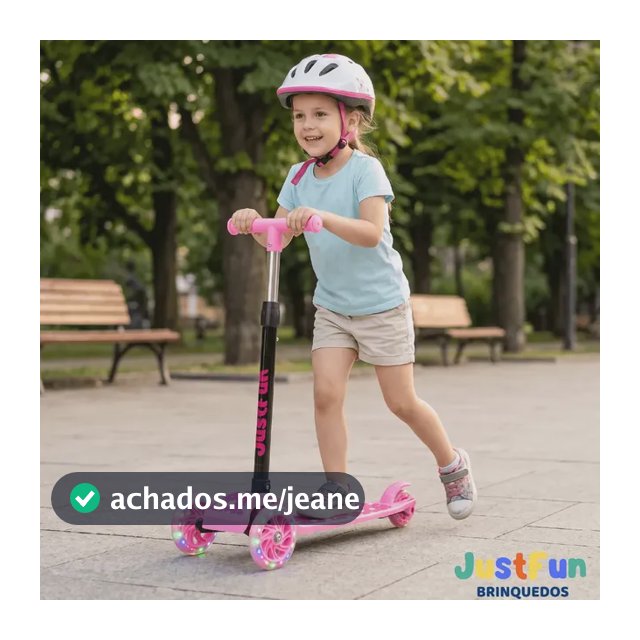 Patinete Infantil 3 Rodas De Led Dobrável Scooter Crianças JustFun Brinquedos Cor Rosa