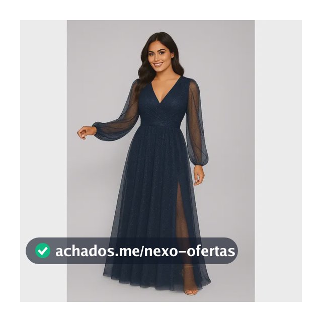 Vestido Longo Tule Brilho Com Manga E Fenda Casamento
