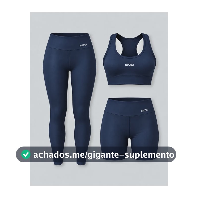 Kit Conjunto Feminino Fitness Top Nadador + Legging + Short Azul-marinho Gg