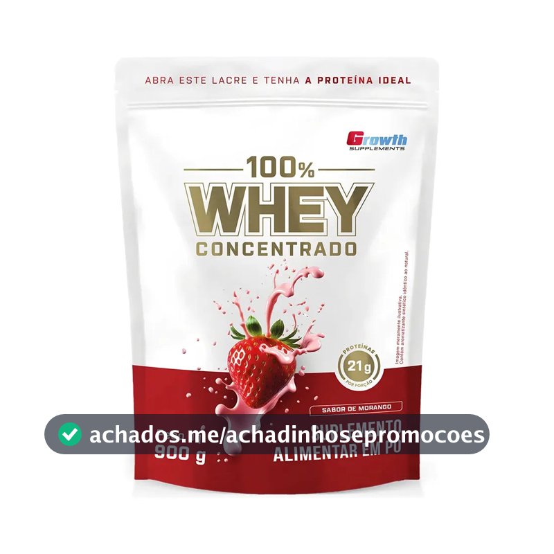 100% Whey Concentrado 900g Growth Supplements Morango