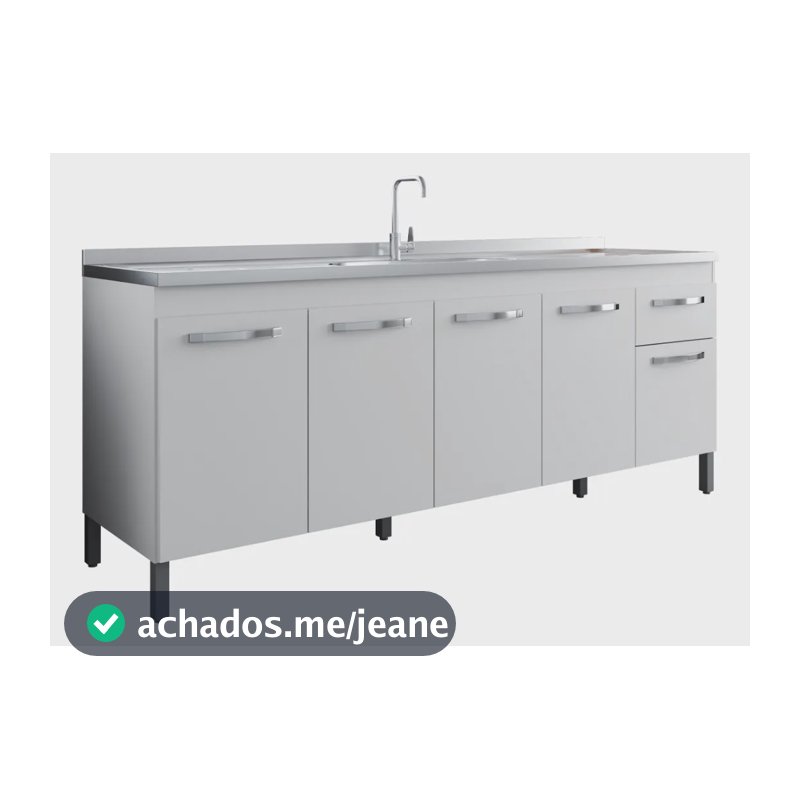 Balcão De Cozinha 4 Cores Fiorello Prático E Funcional 200cm Branco
