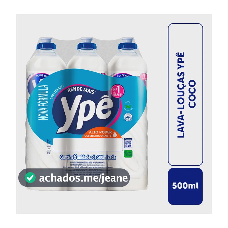 Detergente Lava Louças Ypê Coco 500ml Kit Com 6 Unidades