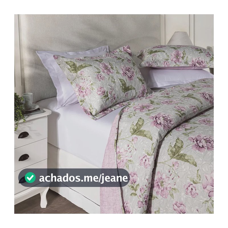 Kit Cobre Leito Colcha Casal 3 Peças Boutis Lisas Dupla Face Porta Travesseiro Aba Americana Victória Rosa