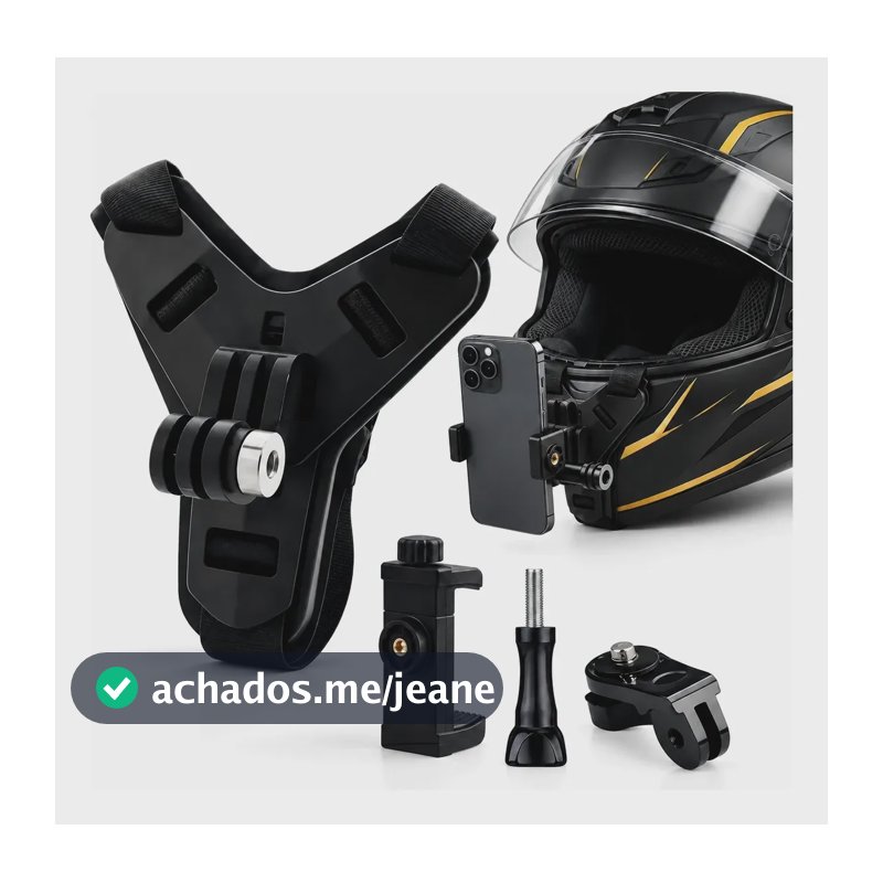 Suporte Queixo De Capacete Para Celular Gopro Camera Ação Preto