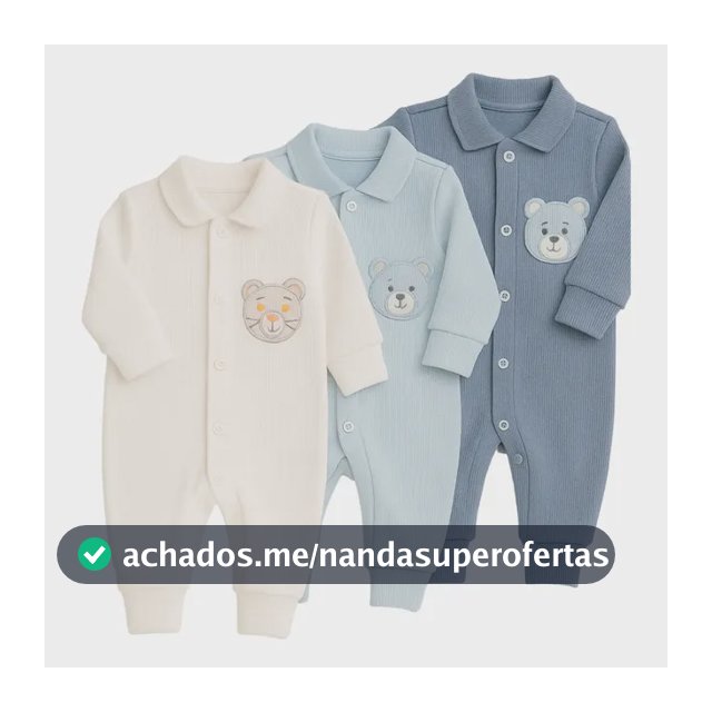 Kit 3 Macacão Para Bebê Canelado Bordado Menina Menino P - G