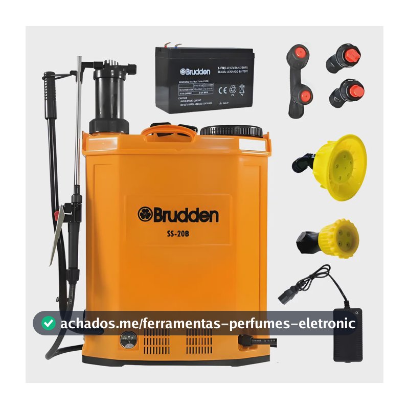 Pulverizador Elétrico Costal Brudden SS20B 20L Cor Amarelo Com Bateria Recarregável 12V