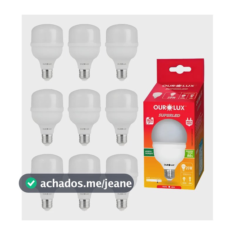 Kit 10 Lâmpadas LED Bulbo 20W Ourolux Bivolt Branco Frio 6500K E27